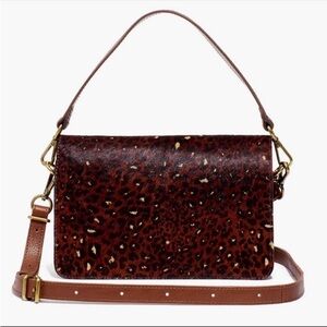 MADEWELL NWT Leopard Leather Flap Convertible Crossbody Bag